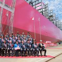Ocean Network Express (“ONE”) announced today the naming of ONE Singapore, the sixth vessel in a series of 20 ammonia/methanol ready container vessels. Image courtesy ONE