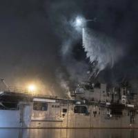 On July 12, a fire was called away aboard the USS Bonhomme Richard while it was moored pierside for a maintenance availability at Naval Base San Diego. (Photo: Garrett LaBarge / U.S. Navy)
