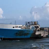 Passenger vessel Grand Sun caught fire in Chandeleur Sound, La., October 8, 2018. (U.S. Coast Guard photo courtesy of Coast Guard Station Venice)