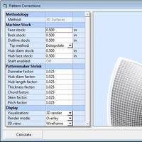 Pattern Corrections is used to expand and thicken propeller designs to create machining models and casting patterns. Individual control is provided for separate blade parameters. (Image: HydroComp)