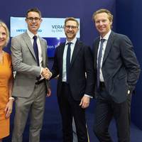 Photo from the partnership signing Posidonia International Shipping Exhibition 2024. From left: Catrine Vestereng, SVP & Global Segment Director at DNV Maritime, Barry Authers, Head of Partnerships at Veracity by DNV, Tim Wilkins, Deputy Managing Director at INTERTANKO, Knut Ørbeck-Nilssen, CEO at DNV Maritime. Image courtesy DNV