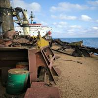 Photos shared by Ukraine show a damaged civilian cargo vessel, carrying wheat grain to Egypt, which was hit by a Russian missile strike after it left Ukrainian maritime border in the Black Sea, amid Russia's attack on Ukraine, September 12, 2024. (Photo: Ukrainian Presidential Press Service)