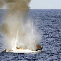 Pirate skiff destroyed: Photo credit ABIS Jayson Tufrey, Commonwealth of Australia