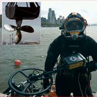 Randive diver with Pulse 8X metal detector, Inset photo: Recovered propeller