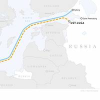 Route map of Nord Stream and Nord Stream 2 gas pipelines - Credit: Gazprom