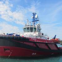 RT Kuri Bay - one of the three vessels used by KOTUG to serve the Shell Prelude facility (Photo courtesy of Inmarsat) 
