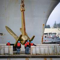 Sailors aboard USS Nimitz (CVN 68) complete work on the carrier's anchor during an availability in 2015 at Puget Sound Naval Shipyard & Intermediate Maintenance Facility in Bremerton, Washington. (U.S. Navy photo by Petty Officer 1st Class Jason Kofonow)