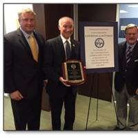 SCA President Matt Paxton and newly elected SCA Chairman Tom Godfrey, Jr. honor Congressmen Joe Courtney and Wittman with the Maritime Leadership Award (Photo: SCA)