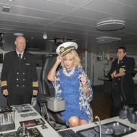 Seabourn Ovation godmother Elaine Paige gets a special bridge tour from the ship’s Captain, Stig Betten (left), and Staff Captain, Stefan Tsvetkov. Ovation was christened in front of Seabourn guests in Valletta, Malta. Photo by the company.