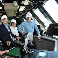 Secretary of the Navy, The Honorable Richard V. Spencer (far right), tours LCS 13 (Wichita), during his tour of the Fincantieri Marinette Marine shipyard. He was joined by Ms. Polly Spencer, sponsor of LCS 27 (Nantucket) and Secretary Spencer’s wife. Photo: Lockheed Martin