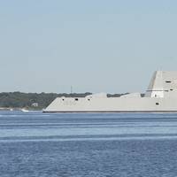 Guided-missile destroyer Pre-Commissioning Unit (PCU) Zumwalt (DDG 1000) departs from Naval Station Newport, R.I. following its maiden voyage from Bath Iron Works Shipyard in Bath, Maine. (U.S. Navy photo by Haley Nace)