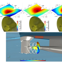 Simulated pressure pattern on the hull above the propeller providing a direct link to the vibration pattern and the URN emissions. (Image: SCHOTTEL)