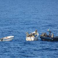 Six suspected pirates and their vessels were detained following reported attacks on a containership and a fishing vessel off Somalia (Photo: EU NAVFOR Somalia)