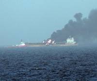 Tanker Ablaze in Persian Gulf: Photo credit USN