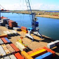 Terex Gottwald Model 2 rubber-tyred portal harbour crane at Kramer in the Port of Rotterdam