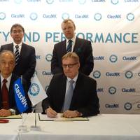 Tetsuya Kinoshita, Executive Vice President, ClassNK (Top left), Yasushi Nakamura, Representative Director, Executive Vice President, ClassNK (Bottom left) Juha Heikinheimo, President, NAPA Group (Top right) and Markku Riipinen, Chairman of the Board, Napa Ltd (Bottom right).