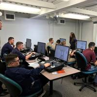 Texas A&M students training with Kongsberg DP simulation equipment. (CREDIT: TAMUG)