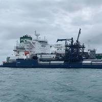 The 150th operation was performed by Korolev Prospect, on time charter to Chevron, receiving 600 tonnes of marine LNG from Shell and delivered by Q-LNG 4000 outside Port Canaveral, Florida. Image courtesy Sovcomflot (SCF Group)