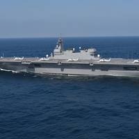 The 248-metre (814-feet) Izumo, Japan’s largest warship equipped with a flat flight deck, was designed with an eye to hosting F-35B fighters. (Photo: JMSDF)