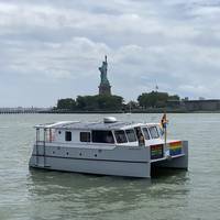 The 35-foot Solar Hybrid Electric Wheelchair Accessible Catamaran built by the author for his wife who became wheelchair bound a few years ago. Photo courtesy Rik van Hemmen