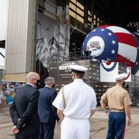 The christening ceremony of submarine Montana took place at Newport News Shipbuilding division’s Modular Outfitting Facility in front of a virtual audience on Sept. 12, 2020. Photo by Ariel Florendo /HII