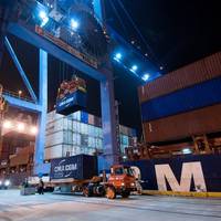 The CMA CGM Auckland works cargo at the Port of New Orleans Napoleon Avenue Container Terminal recently. (Photo: Port of New Orleans)
