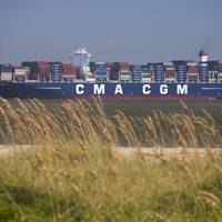The CMA CGM Theodore Roosevelt enters the mouth of the Savannah River Friday, September 1, 2017. The 14,000-TEU vessel is the largest to ever call on the Port of Savannah. (Photo: Georgia Ports Authority/Stephen B. Morton)