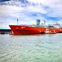 The CNTIC VPower Global vessel during its first loading at PETRONAS LNG Complex, Bintulu - Credit: Petronas