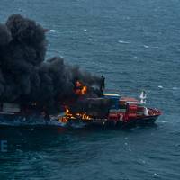 The container ship “X-PRESS PEARL” burning Tuesday morning - Credit: Sri Lanka Air Force