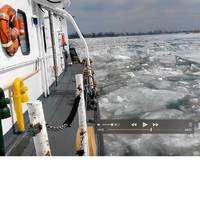  The crew of the Coast Guard Cutter Bristol Bay conducts ice-flushing operations in the St. Clair River, Thursday, March 26, 2015. Ice flushing operations help keep brash ice from forming and encourages the flow of ice down river preventing possible flood situations. U.S. Coast Guard video by USCGC Bristol Bay.