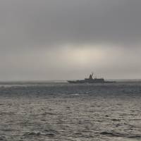 The crew of U.S. Coast Guard Cutter Stratton (WMSL 752) encountered and shadowed four Russian Federation Navy (RFN) vessels 57 miles northwest of Point Hope, Alaska, Sept. 15, 2024. The Russian Surface Action Group consisted of a Severodvinsk-class submarine, a Dolgorukiy-class submarine, a Steregushchiy– class Frigate, and a Seliva-class tug. (Photo: U.S. Coast Guard)