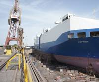 The Crowley-managed PCTC in ASRY's large 500,000 dwt graving dock in early February.