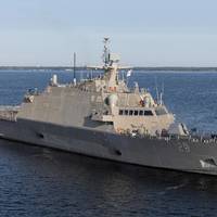 The future USS Beloit transits Lake Michigan during Acceptance Trials, August 21, 2024. (Photo: Lockheed Martin)