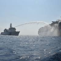 The Indian Coast Guard battles a fire aboard the Maersk Honam earlier this month (Photo: Indian Coast Guard)