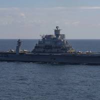 The Indian Navy Kiev-class aircraft carrier INS Vikramaditya (R 33) steams alongside the aircraft carrier USS Nimitz (CVN 68) while participating in Malabar 2020 in the Indian Ocean.  (U.S. Navy photo by Mass Communication Specialist 3rd Class Cheyenne Geletka/Released) Read less