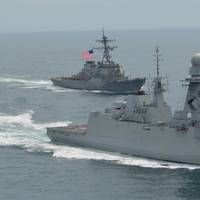 The ITS Alpino receives an escort into Norfolk from the USS Gonzales. Photo: Fincantieri Marinette Marine