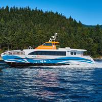 The Lady Swift, an aluminum catamaran coupled to a composite superstructure and a dynamic carbon fiber hydrofoil, was delivered to Bremerton on Friday, July 26, 2019. PHOTO: AAM