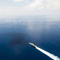 The littoral combat ship USS Fort Worth (LCS 3) conducts patrols in international waters of the South China Sea near the Spratly Islands in May 2015. (U.S. Navy photo by Mass Communication Specialist 2nd Class Conor Minto/Released)