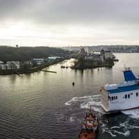 The “MV Tennor Ocean” on the Flensburg Fjord (photo credit: FSG/Finn Karstens).

