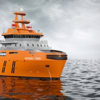 The new anchor handling offshore support vessel designed by Wärtsilä, to be equipped with a Wärtsilä integrated propulsion system