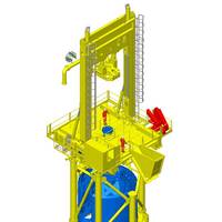The new T120 drill on top of the Conductor (framework that lifts it above the waves) all in yellow, and also showing the down hole equipment in blue. It will be configured as shown here and attached to the orange steel frame which is fixed to the deck of the transport installation vessel (TIV).
