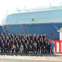 The newbuild LNG carrier Oceanic Breeze was named during a ceremony at MHI’s Nagasaki Shipyard. (Photo: “K” Line)
