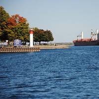 The ocean-going vessel Federal Mackinac sails on the St. Lawrence Seaway this autumn. Photo Credit: The St. Lawrence Seaway Management Corporation