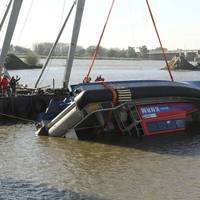 The rescue vessel Nh 1816 is rolled over during a recent test with KNRM.