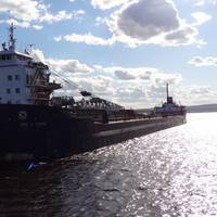 The self-discharging bulk carrier vessel John D. Leitch makes its way through the Duluth-Superior Harbor in 2012. (Photo: Marie Zhuikov / Wisconsin Sea Grant)