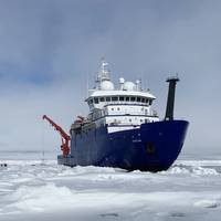 The Sikuliaq, a 261-ft. ice-capable research vessel operated by UAF, pauses in the Arctic Ocean in June 2021 during its fifth year of operation. Photo by Ethan Roth
