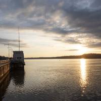 The sun rises Jan. 5, 2022 over Chickamauga Lock on the Tennessee River in Chattanooga, Tennessee, which is operated and maintained by the U.S. Army Corps of Engineers Nashville District. (USACE Photo by Leon Roberts)