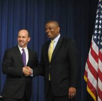 TOTE President and CEO Anthony Chiarello (left) with U.S. Secretary of Transportation Anthony Foxx