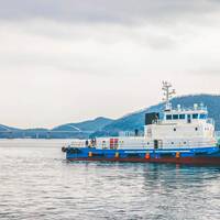 Tsuneishi launched Japan’s first hydrogen dual-fueled tugboat. Image courtesy Tsuneishi Shipbuilding
