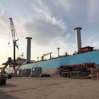 Two 30- x 5-meter Norsepower Rotor Sails installed on board the Maersk Pelican 